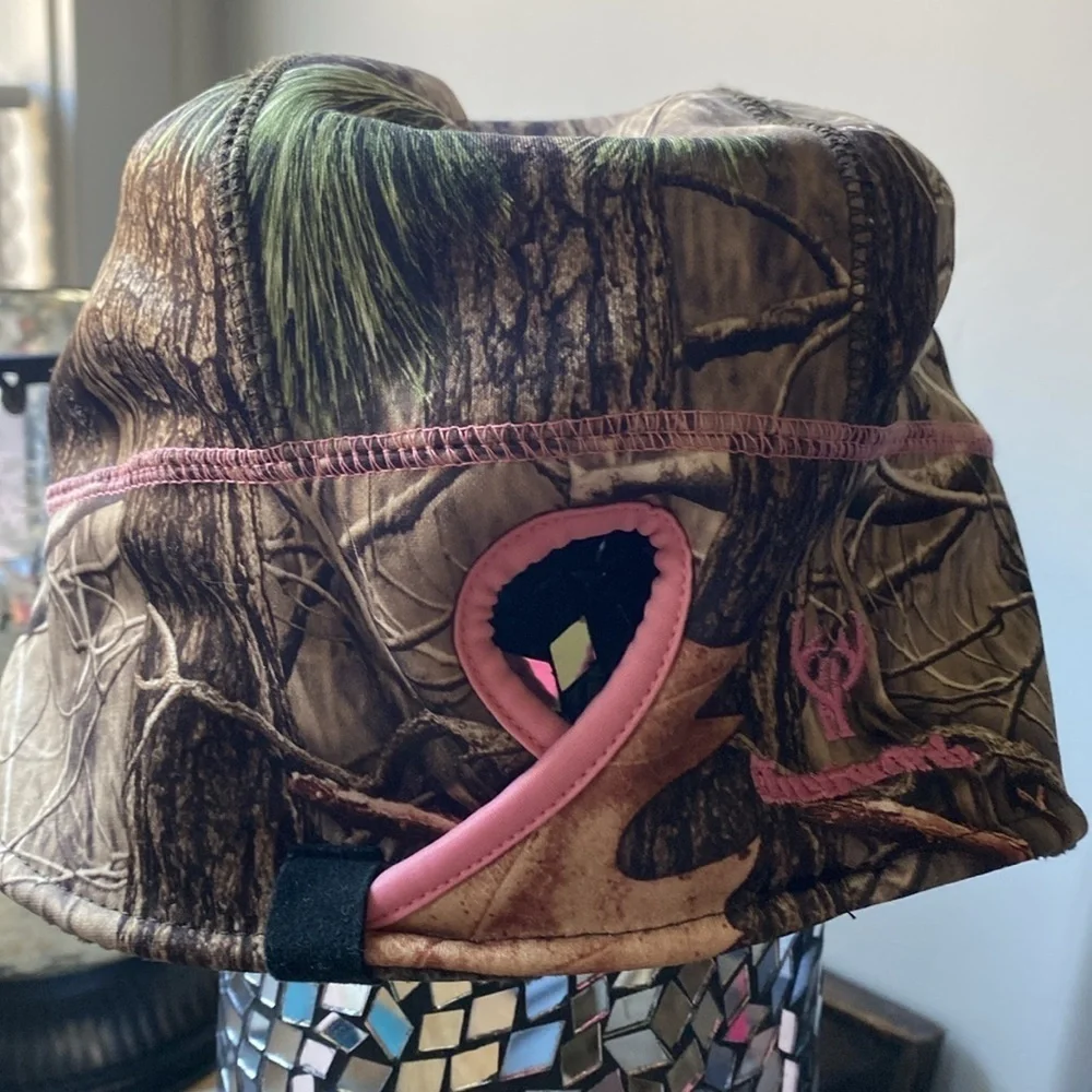 Camo Military Cap Hat Womens pink stitch soft fleece lined ponytail hole stretch